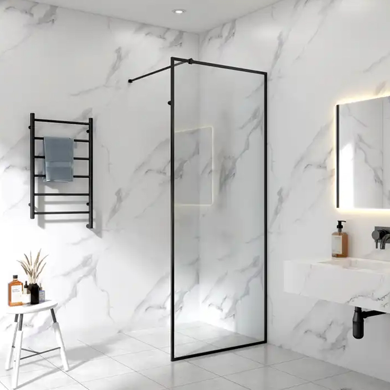 Écran de douche en verre trempé à cadre électroplaté noir transparent